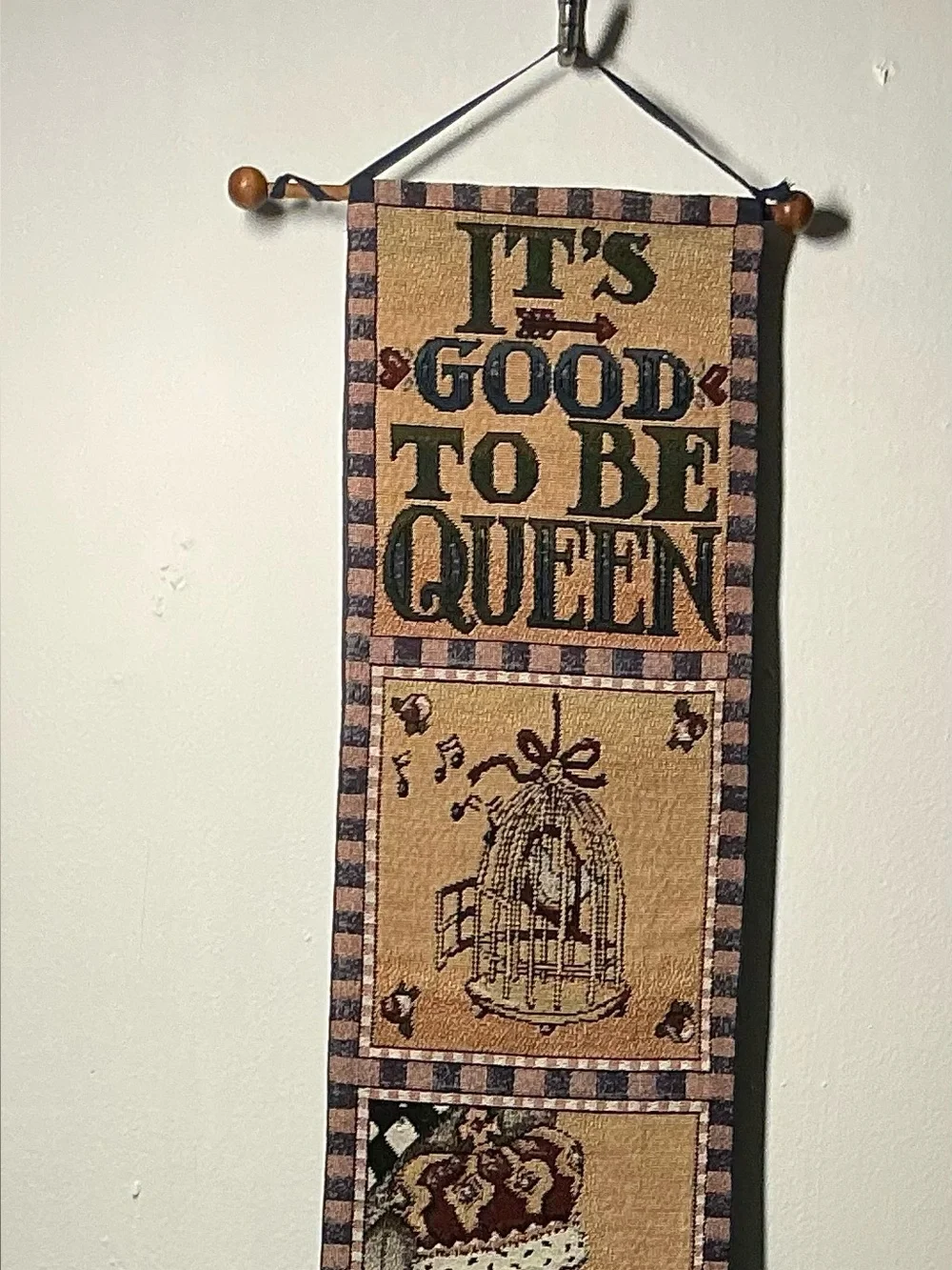 Mary Engelbreit Tapestry Wall Hanging It’s Good To Be Queen Bell Pull Vintage